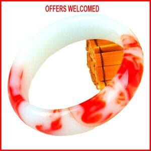 Natural Jade Bangle Bracelet Hand Carved Stone Charm Jewelry